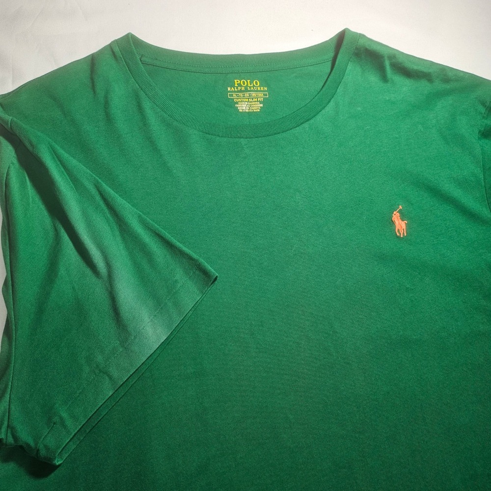 Polo Ralph Lauren Mens Custom Slim Fit T-Shirt Green Orange Pony XL